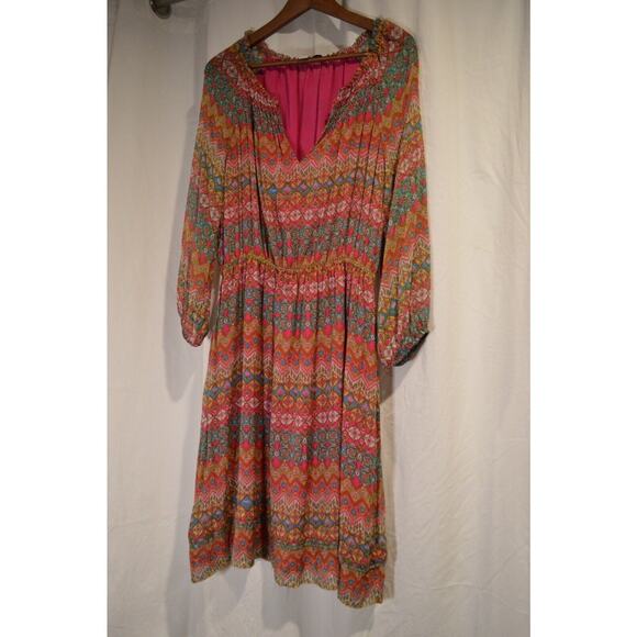 Diane Von Furstenberg Peasant Silk Dress Smocked Multi Floral Parry Sz 12 Womens - Picture 3 of 10